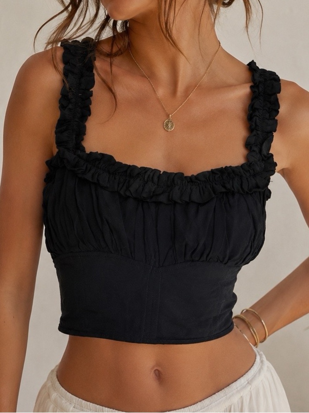 FREE PEOPLE Ruffle Crop Top Black S
